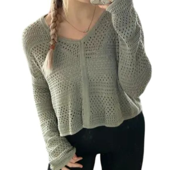 moon & madison Sweaters - Anthropologie Moon & Madison Sweater Open Knit Sage Cropped Women's size Small